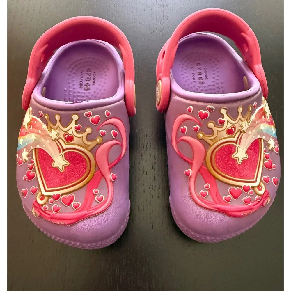CROCS Kids Fun Lab Lights Slip-On Clog Size C5 Purple Twinkling Stars LIGHT UP